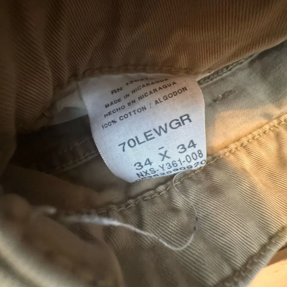 Wrangler Men’s Beige Cargo Pants 34x34 Cotton Twill Flat Front Straight Pockets